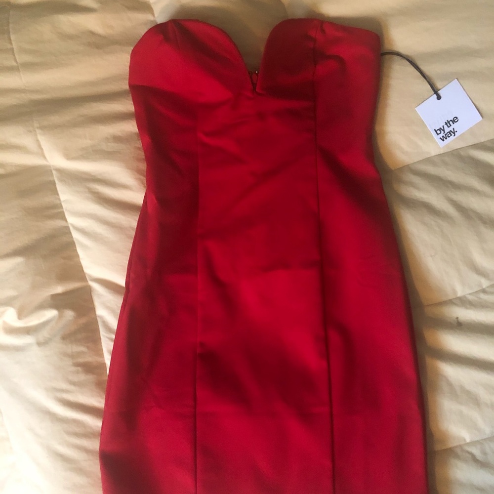 By the Way - Red, sweetheart cut red strapless dress